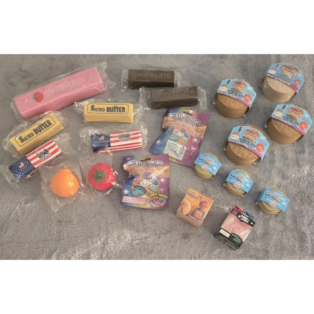 Lot of 20 NEW Squishy Fidget Toys Mochi Bundle Squish Glitter